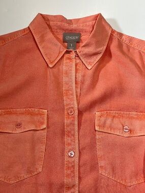 Chico's Button Down Shirt Blouse Tangerine Size 1 excellent condition